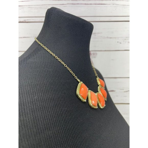 Vintage 80's‎ Fun Coral Peach Cleopatra Style Square Gem Bib Gold Tone Necklace - Picture 4 of 6